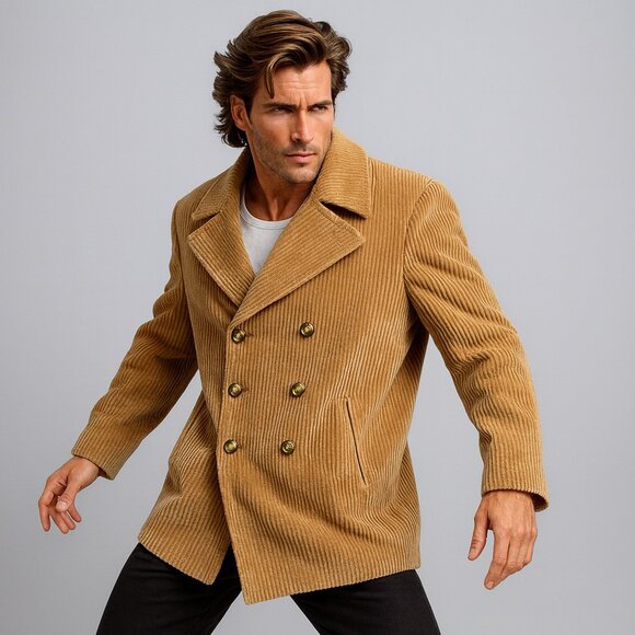 Vintage International Male XL Tan Corduroy Double Breasted Jacket HTF Rare Cozy - Picture 1 of 6